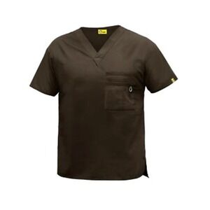 WONDERWINK Origins NWT Scrubs Alpha Solid Chocolate Brown V-neck Top UNISEX  XS